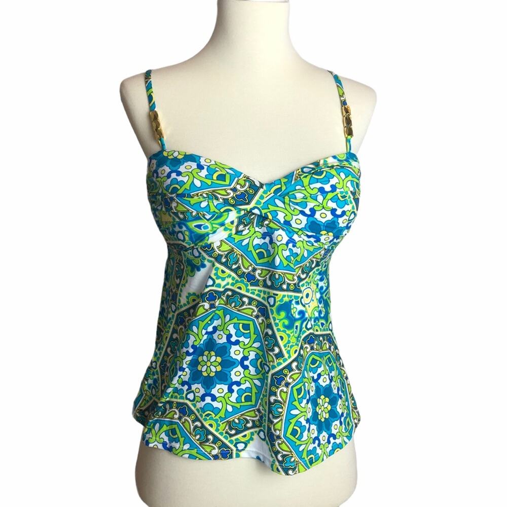 Jantzen Green Blue Paisley Swim Top Bikini 10